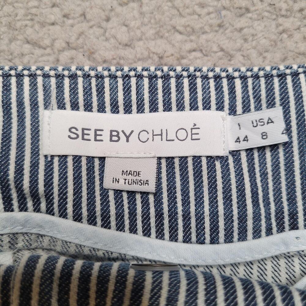 See By Chloe Skirt 8 Blue Denim Mini Railroad Stripe Nautical Preppy Boho Naval - Picture 4 of 8